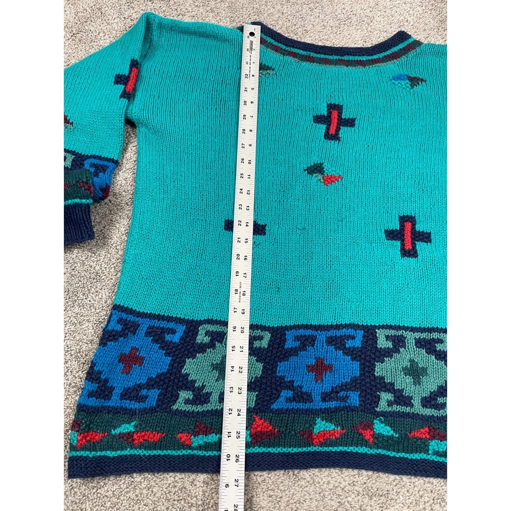 Vintage Segrets Sweater Womens XL Blue Southwestern Chunky Hand Knit Heavy Top - Picture 7 of 8